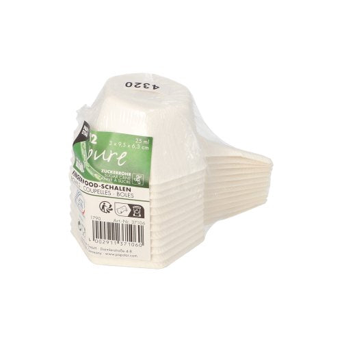 Fingerfood - Schalen Zuckerrohr "pure" 25 ml 3 cm x 9,5 cm x 6,3 cm weiss "Hexagon"