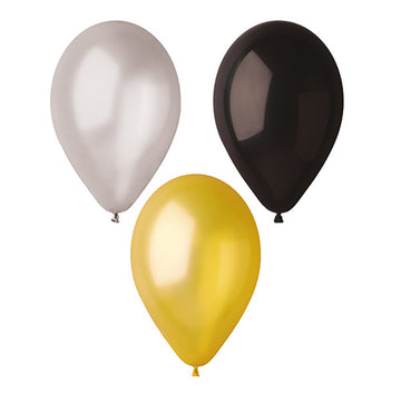 Luftballons Ø 25 cm schwarz/gold/silber