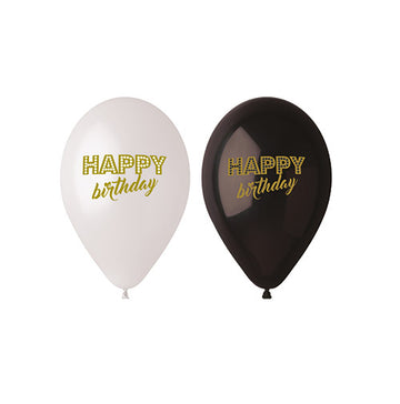 Luftballons Ø 25 cm schwarz/weiss "Happy Birthday"