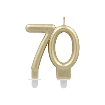Jubiläumskerzen mit Halter 7 cm gold "70"