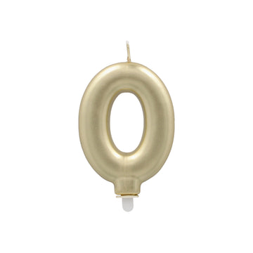 Zahlenkerze mit Halter 7 cm gold "0"