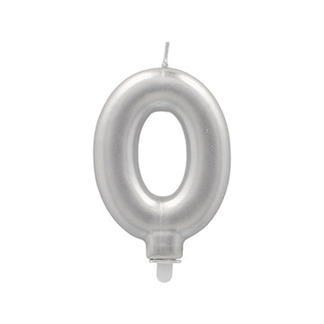 Zahlenkerze mit Halter 7 cm silber "0"