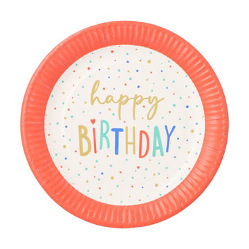 Teller, Pappe rund Ø 23 cm "Happy Birthday"