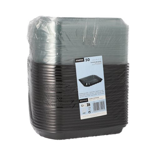 Sushi-Schalen R-PET rechteckig 21 cm x 18 cm x 4,3 cm schwarz mit transparentem Deckel