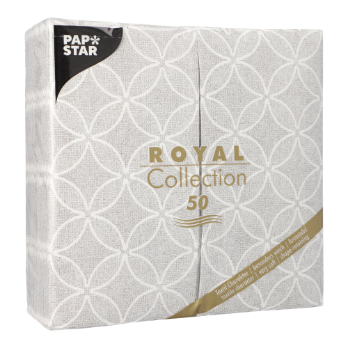 Servietten "ROYAL Collection" 1/8-Falz 40 cm x 40 cm grau "Circle Flowers"