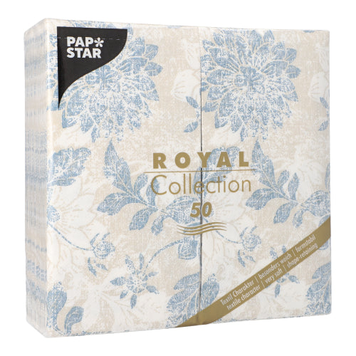 Servietten "ROYAL Collection" 1/8-Falz 40 cm x 40 cm arktikblau "Flowers"