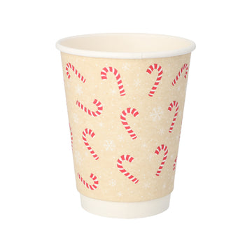 Trinkbecher, Pappe 0,3 l Ø 9 cm · 11,2 cm natur "Candy Canes " doppelwandig