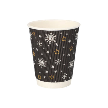 Trinkbecher, Pappe 0,2 l Ø 8 cm · 9 cm schwarz "Stars & Snowflakes" Ripple Wall