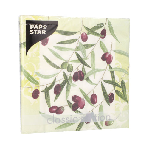 Servietten, 3-lagig 1/4-Falz 33 cm x 33 cm "Olive Twig"