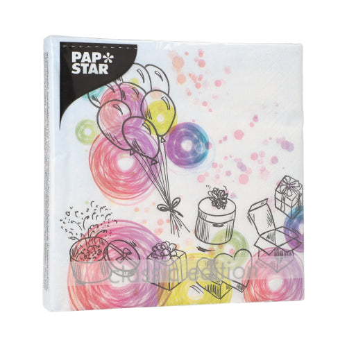 Servietten, 3-lagig 1/4-Falz 33 cm x 33 cm "Birthday Gifts"