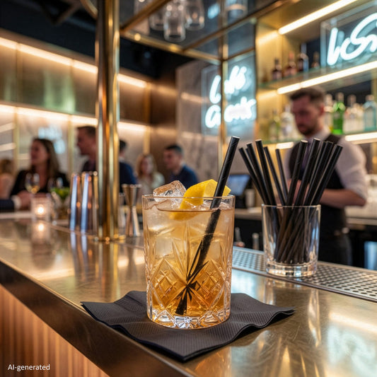 Cocktail Trinkhalme, Papier Ø 7 mm · 15 cm schwarz