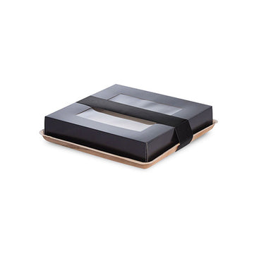 Tabletts, Palmblatt eckig 5 cm x 25,5 cm x 25,5 cm mit separatem Deckel und Banderole