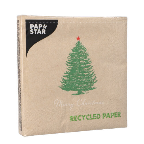 Servietten, 3-lagig 1/4-Falz 33 cm x 33 cm natur "Christmastree with Star" aus recyceltem Papier