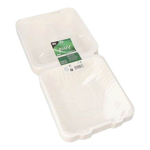 Menüboxen, Zuckerrohr "pure" 2-geteilt 7,7 cm x 20 cm x 22 cm weiss