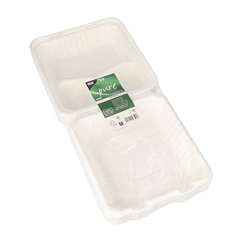 Menüboxen, Zuckerrohr "pure" 3-geteilt 7,7 cm x 20 cm x 22 cm weiss