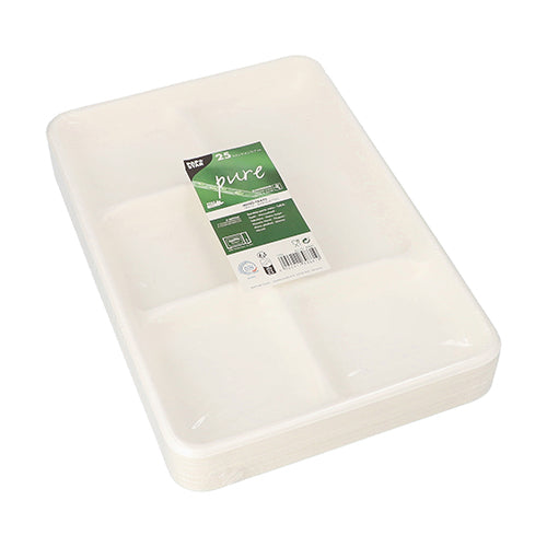 Menü-Trays, Zuckerrohr "pure" 5-geteilt 2,4 cm x 21,6 cm x 31,7 cm weiss