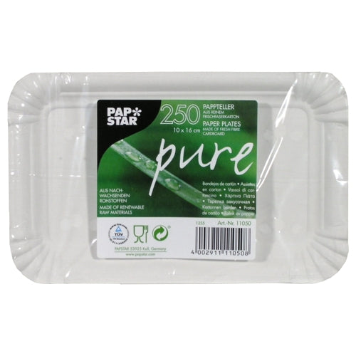 Teller, Pappe "pure" eckig 10 cm x 16 cm weiss