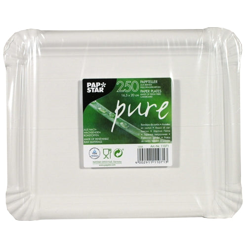 Teller, Pappe "pure" eckig 16,5 cm x 20 cm weiss
