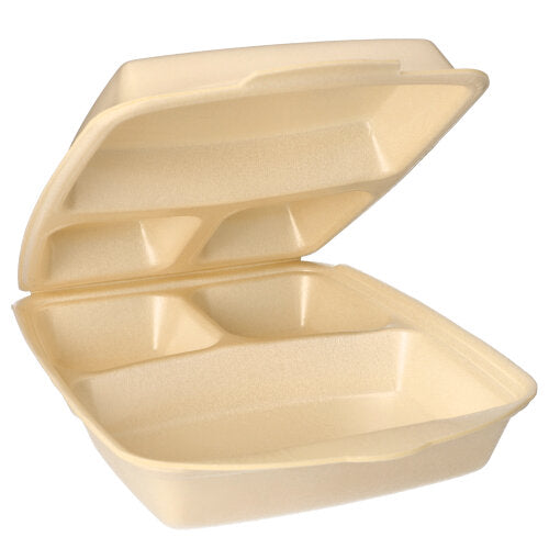 Menüboxen mit Klappdeckel, XPS 3-geteilt 7,5 cm x 22 cm x 28,5 cm beige laminiert