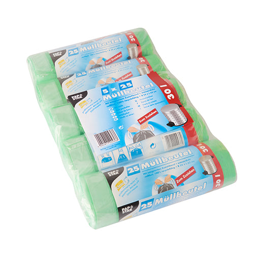 Müllbeutel mit Zugband, HDPE 30 l 62 cm x 55 cm grün