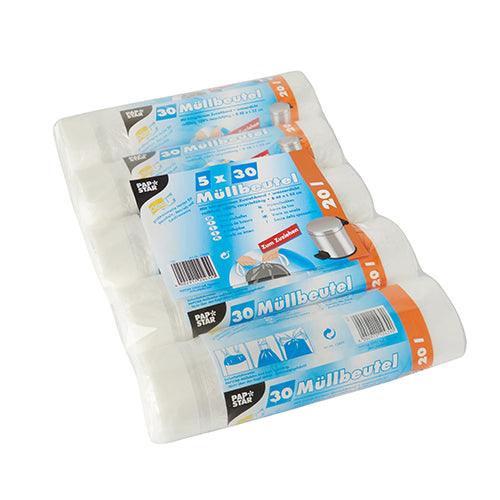 Müllbeutel mit Zugband, HDPE 20 l 55 cm x 48 cm transparent