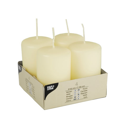 Stumpenkerzen Ø 50 mm · 80 mm elfenbein "Ivory" mit Flachkopf