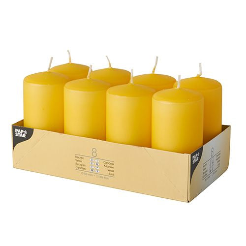 Stumpenkerzen Ø 50 mm · 100 mm goldgelb