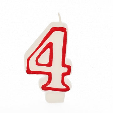 Zahlenkerze 7,3 cm weiss "4" mit rotem Rand