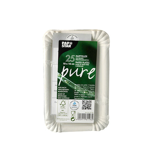 Teller, Pappe "pure" eckig 10 cm x 16 cm weiss