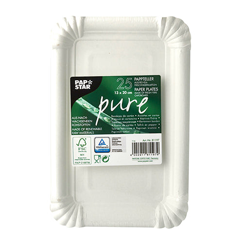 Teller, Pappe "pure" eckig 13 cm x 20 cm weiss