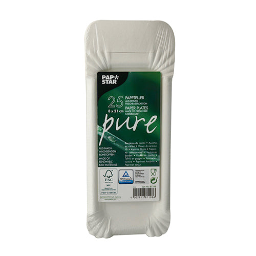 Teller, Pappe "pure" eckig 8 cm x 21 cm weiss mit Anfasser