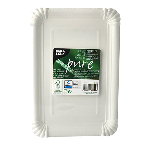 Teller, Pappe "pure" eckig 16,5 cm x 23 cm weiss