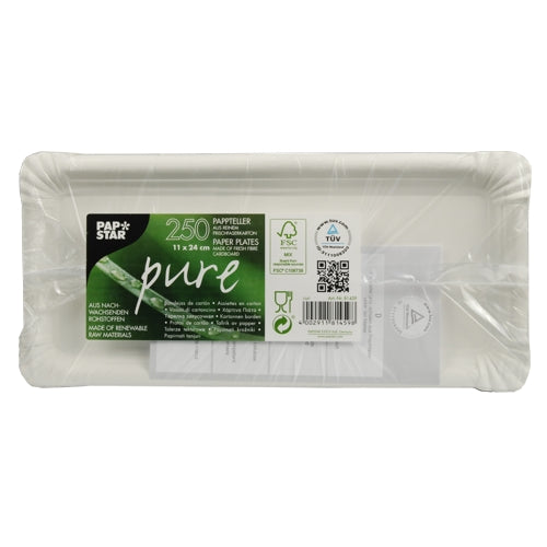 Teller, Pappe "pure" eckig 11 cm x 24 cm weiss