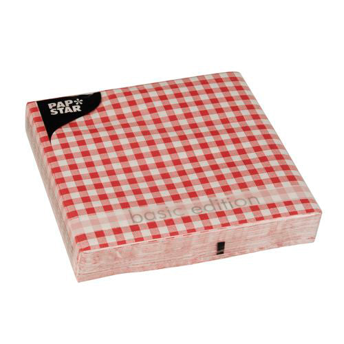 Servietten, 3-lagig 1/4-Falz 33 cm x 33 cm rot "Vichy Karo"