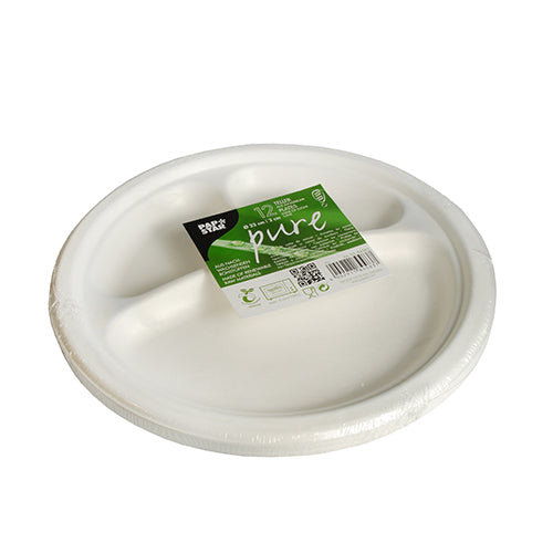 Teller, Zuckerrohr "pure" 3-geteilt Ø 23 cm · 2 cm weiss