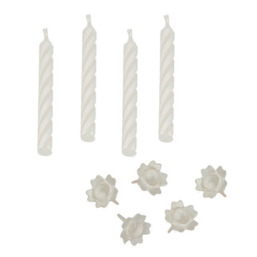 Geburtstagskerzen mit Halter 6 cm weiss