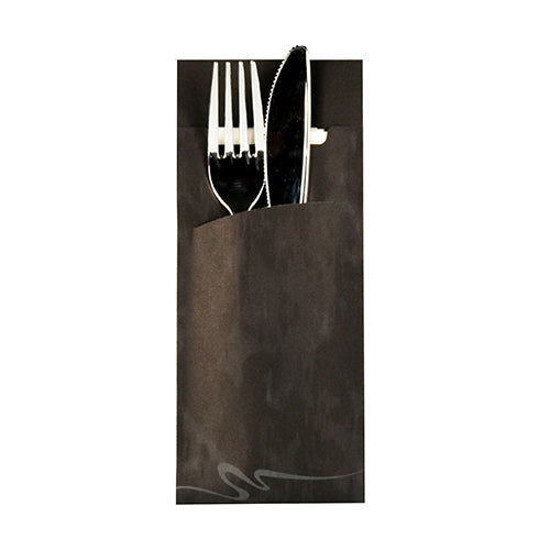 Bestecktaschen 20 cm x 8,5 cm schwarz inkl. weißer Serviette