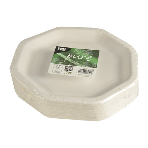 Teller, Pappe "pure" 8-eckig 23,5 cm x 23,5 cm weiss