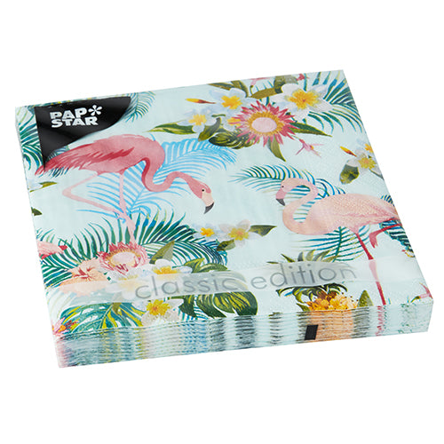 Servietten, 3-lagig 1/4-Falz 33 cm x 33 cm "Exotic Flamingos"