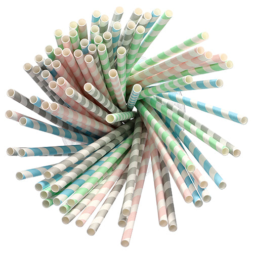 Trinkhalme, Papier Ø 6 mm · 20 cm farbig sortiert "Stripes"