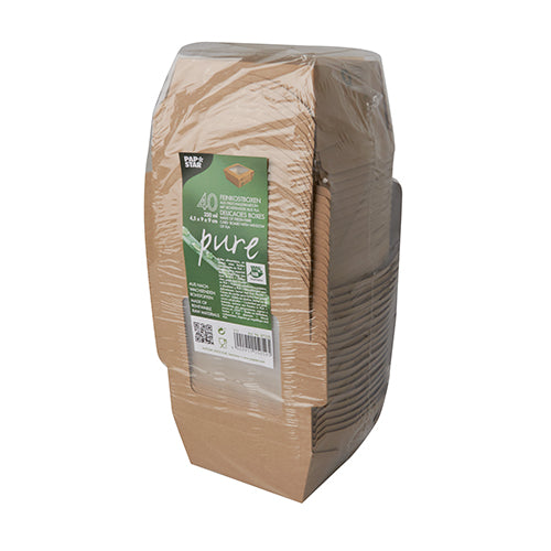 Feinkostboxen Pappe "pure" eckig 350 ml 4,5 cm x 9 cm x 9 cm braun "100% Fair"