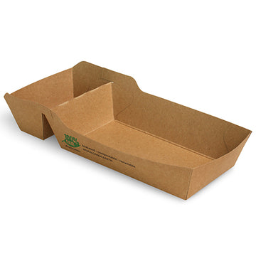 Pommes-Frites-Trays, Pappe "pure" 2-geteilt 3,5 cm x 7 cm x 16,3 cm braun "100% Fair" mittel