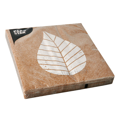 Servietten, 3-lagig 1/4-Falz 33 cm x 33 cm natur "Graphic Leaves"