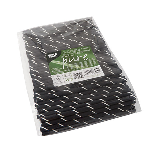 Cocktail Trinkhalme, Papier Ø 7 mm · 15 cm schwarz/weiss "Stripes"