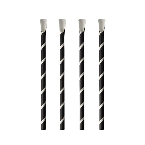 Trinkhalme mit Löffel, Papier Ø 8 mm · 20 cm schwarz/weiss "Stripes"