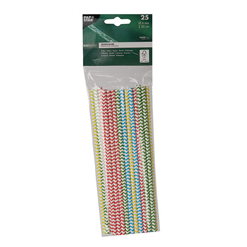 Trinkhalme, Papier Ø 6 mm · 20 cm farbig sortiert "Zig-Zag"