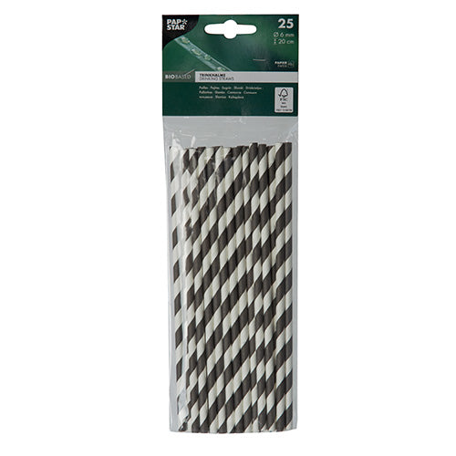 Trinkhalme, Papier Ø 6 mm · 20 cm schwarz/weiss "Stripes"