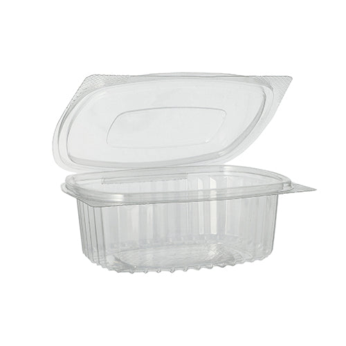 Feinkost- und Salatschalen mit Klappdeckel, R-PET oval 375 ml 5 cm x 11,5 cm x 14,4 cm klar