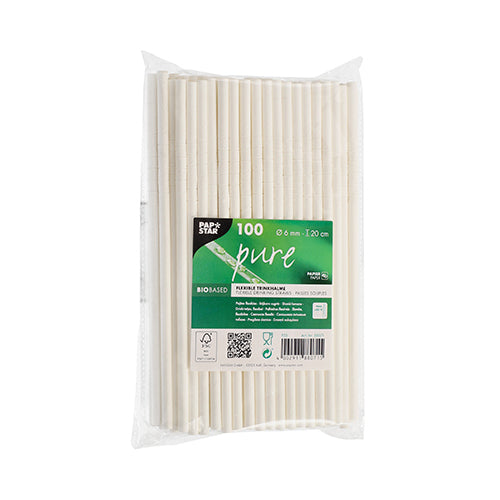 Trinkhalme Papier "pure" Ø 6 mm · 20 cm weiss flexibel