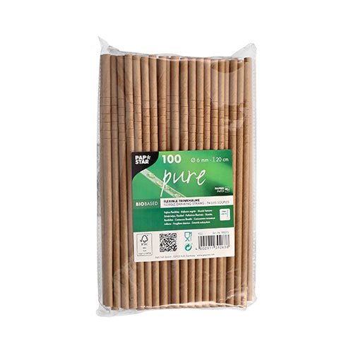 Trinkhalme Papier "pure" Ø 6 mm · 20 cm braun flexibel